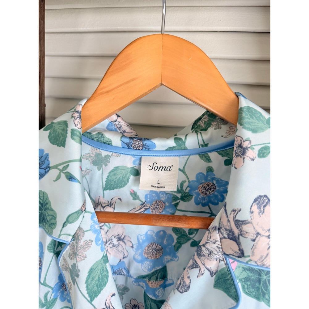 Soma Pajama Set L Blue Floral - Picture 7 of 7